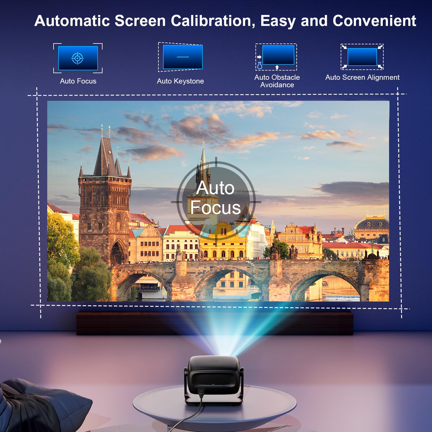 Proyector 4K, Proyector Portatil WiFi 6 y Bluetooth 5.4, 30000 Lúm Projector de Cine Soporte Enfoque Automático y Rotación 180°, Projector para Teléfono/TV Stick/PC/PS5