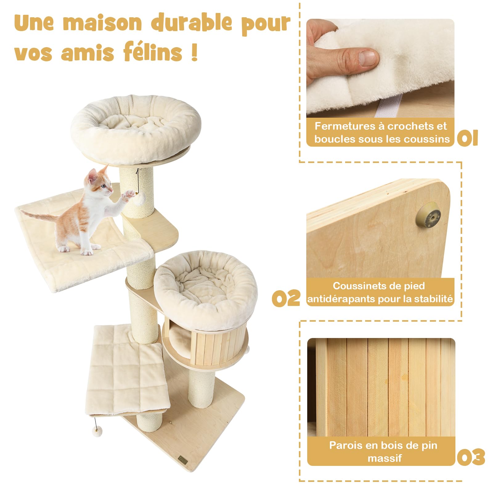 GOPLUS - Árbol de Gato de Madera de 5 Niveles 174 cm con Cojín de Felpa, Multicapa con Rascadores, Hamaca, Condominio Privado con Cama, Percha Alta para Descansar y Jugar