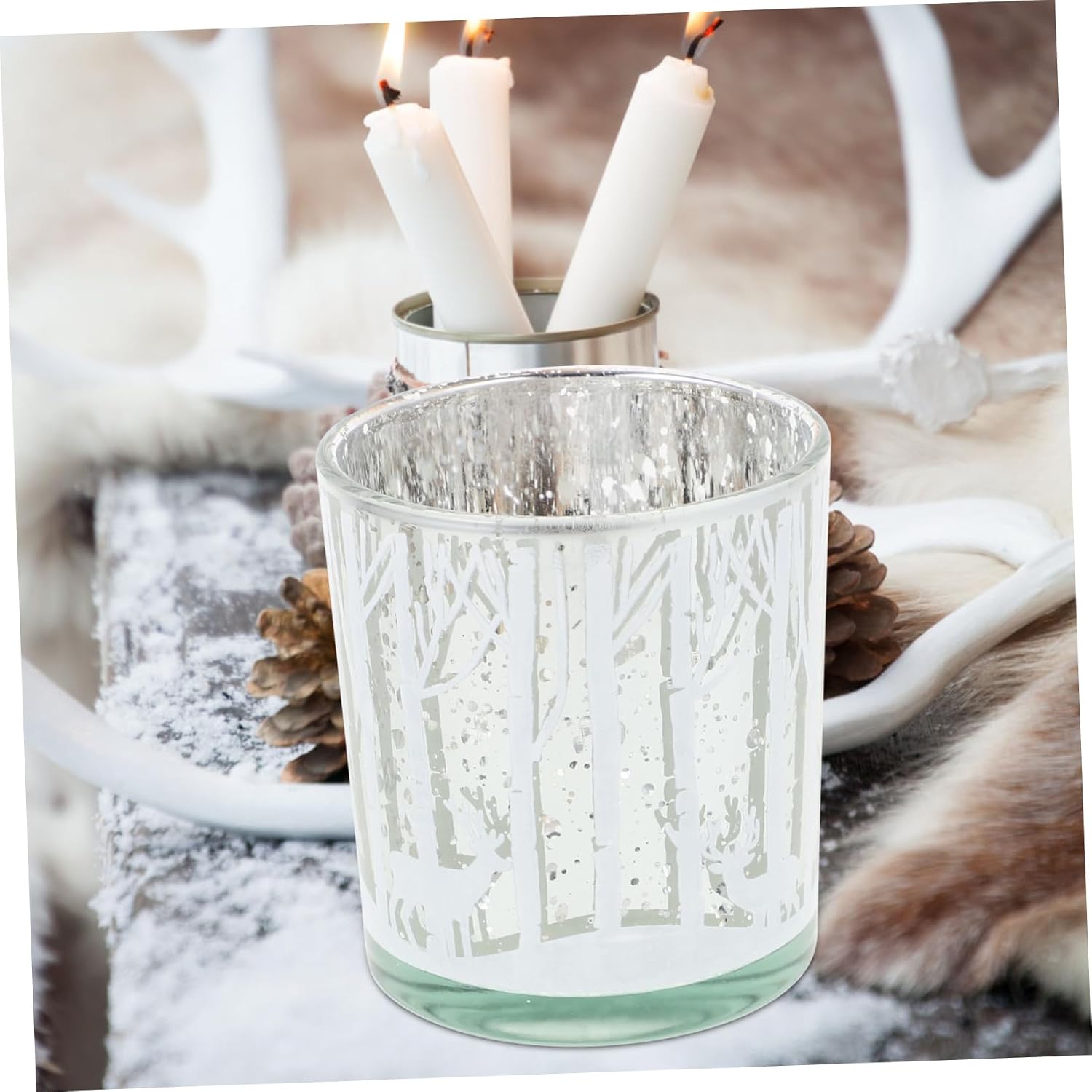 KALLORY 2pcs Glass Christmas Tree Tealight Candle Holders with Stable Structure, Delicate Cartoon Shape Table Centerpiece for Xmas Party and Living Room Decor