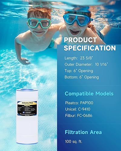 Miniatura 3 de AQUALTRA Filtro de piscina compatible con CC100, C-9410, CCRP100, PAP100, PAP100-4, Ultral-C3, R173215, FC-0686, 100 pies cuadrados, 23 58 pulgadas