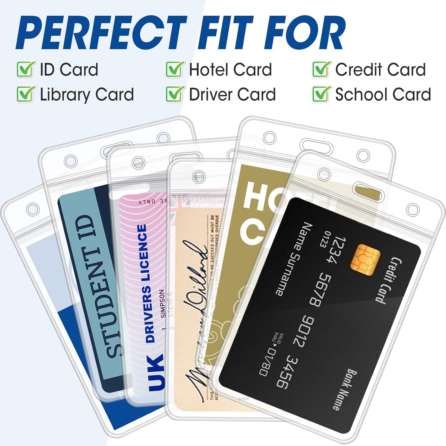 100 Pcs Vertical Badge Holders, Waterproof ID Badge Holder, Clear ID Card Holder with Resealable Zip for Proximity Cards, RFID, Credit Cards - Image 3