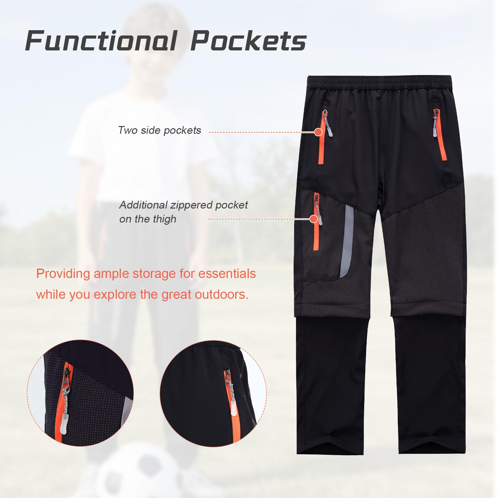 SUKUTU Pantalon 2 en 1 zippé pour garçons et Filles Pantalon de randonnée d'été Convertible Séchage Rapide Short léger pour activités de Plein air
