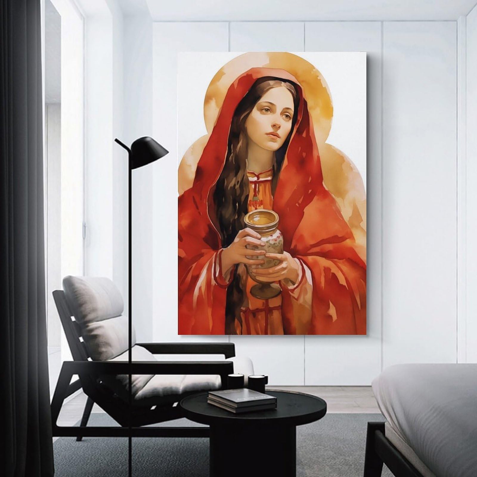 Junmoney Decorative Canvas Print Saint Holding Chalice Art Print, 08x12inch(20x30cm), for Lounge, Bedroom Or Personal Spaces, A Wall Art Gift for Fresh Interiors