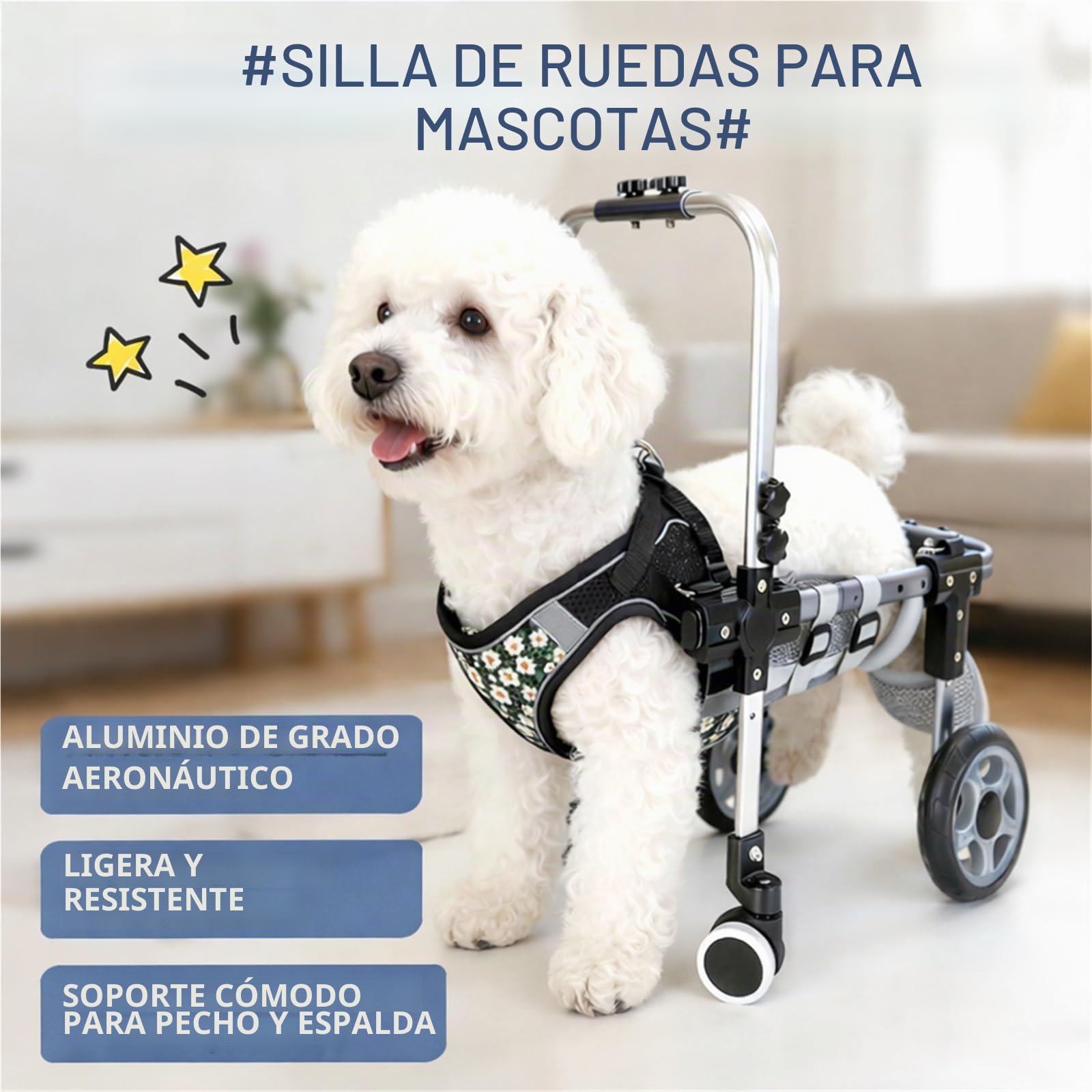 Silla De Ruedas para Perros De 4 Ruedas, Soporte De Movilidad Ajustable para Patas Delanteras Y Traseras, Ruedas De Eva Ligeras, Ayuda para Caminar para Perros Pequeños, Black4wheel S