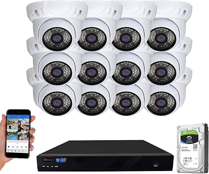 GW Security 16 Channel 12MP Commercial-Grade NVR 5MP PoE IP Surveillance Security Camera System with 12 Super HD 1920P 30FPS Real-Time Face Recognition Waterproof PoE AI Security Cameras, 4TB HDD