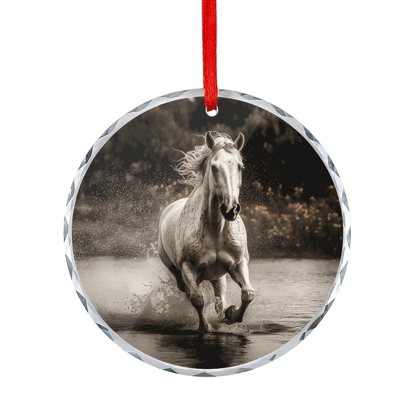 Btcowzrv Style Horse Running By The Water Round Ornament Hanging Pendant Decor