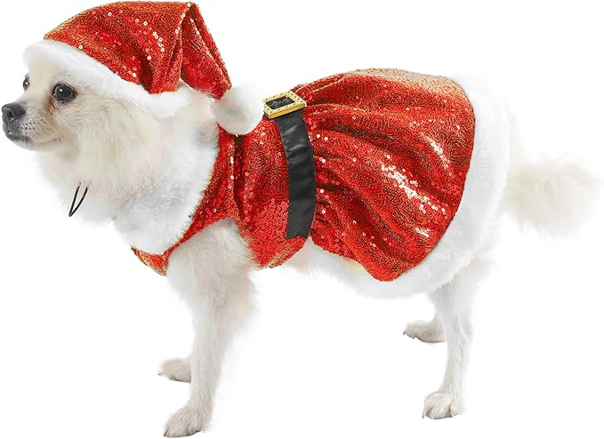 Vestido de Princesa Navideño para Perro Mogoko, Rojo con Lentejuelas y Gorro de Santa, Talla XL miniatura 8