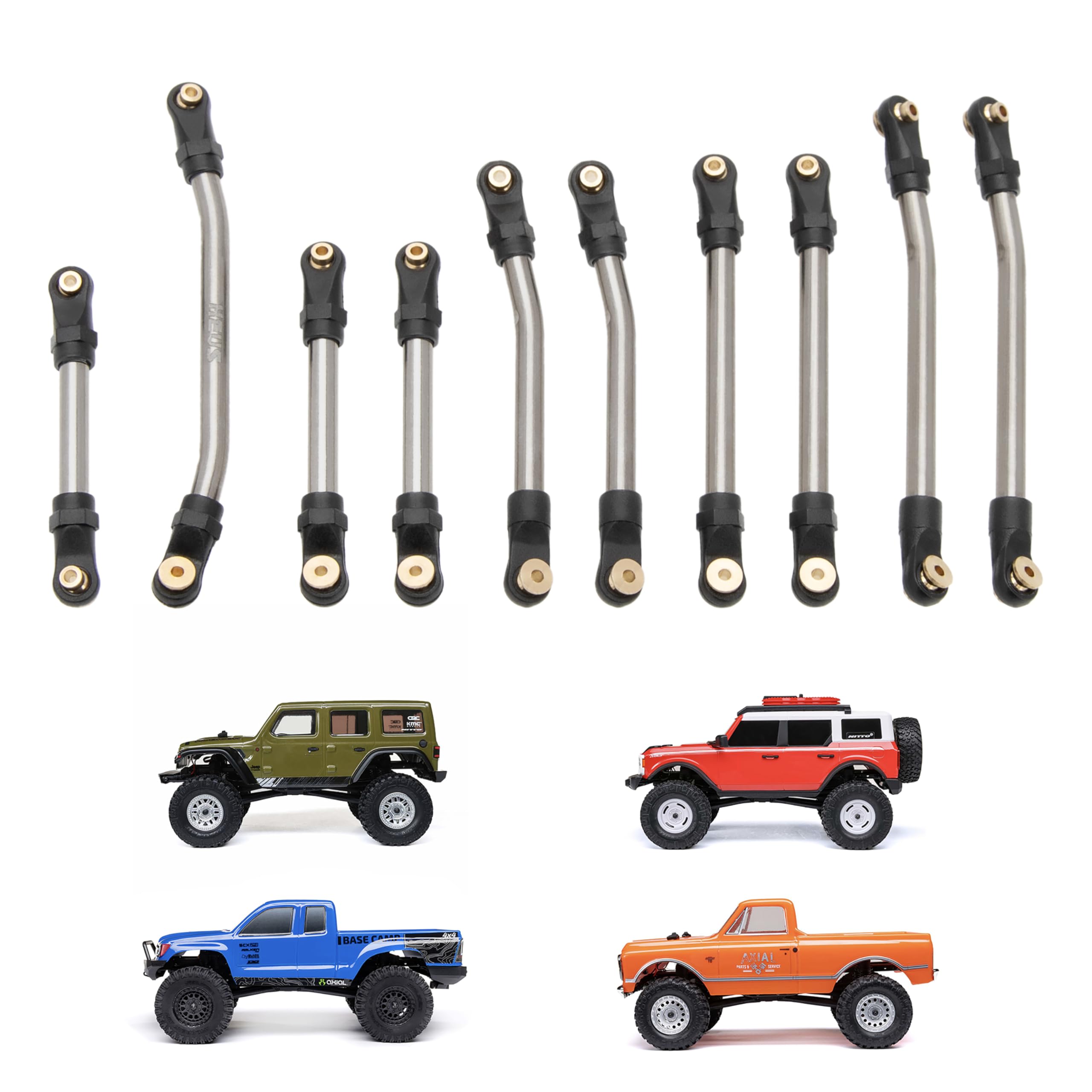 MEUS Racing SCX24 Links Metal High Clearance Chassis Links & Steering Links Set for Axial SCX24 C10 Bronco Wrangler 1/24 RC Crawler(Titanium Alloy)