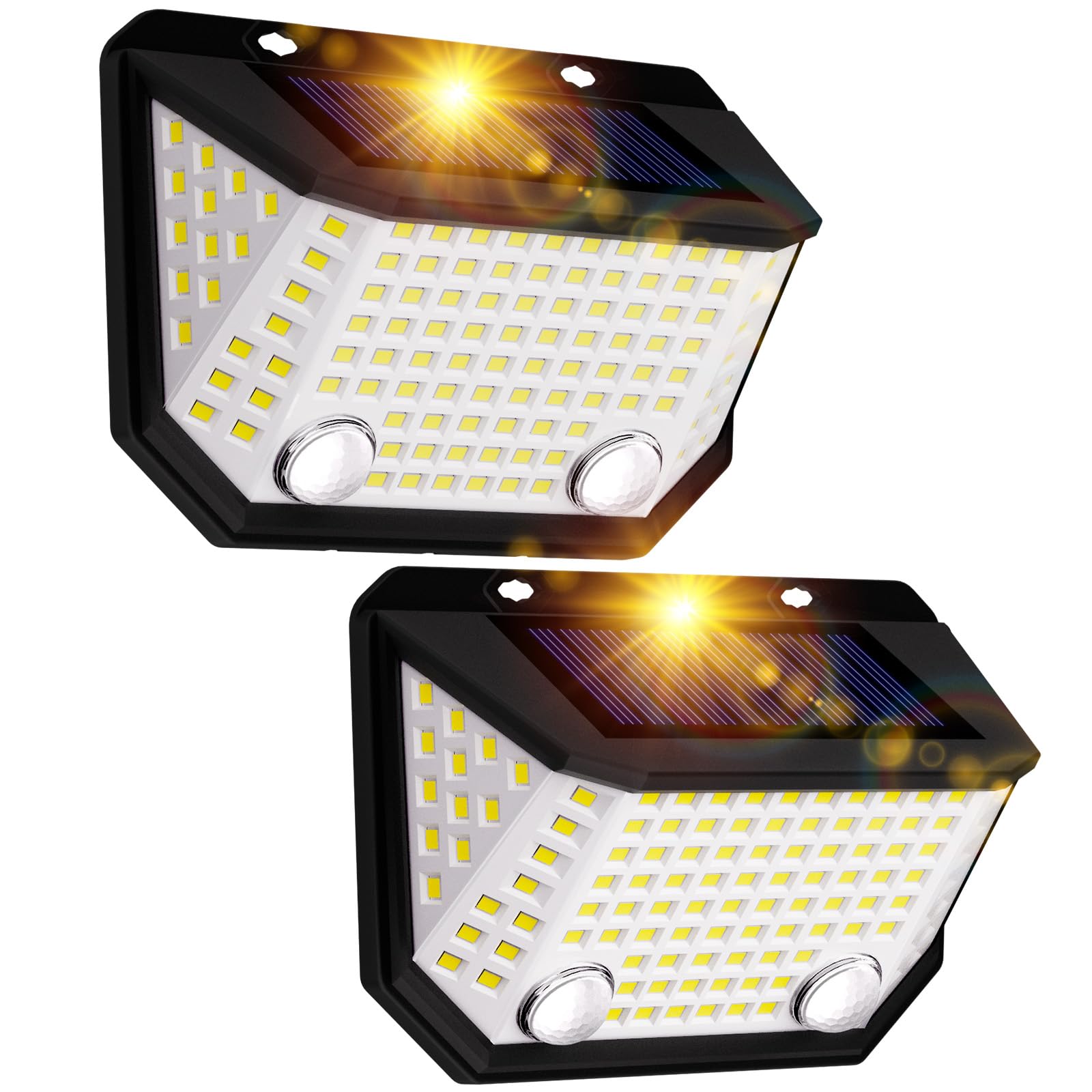 K Kasonic Luci da Recinzione Solari a Doppio Sensore, 6500K Luci Solari per Movimento Impermeabili con Angolo di Illuminazione 300° per Giardino, Confezione da 2 Luci Solari da Parete Esterne per Cas
