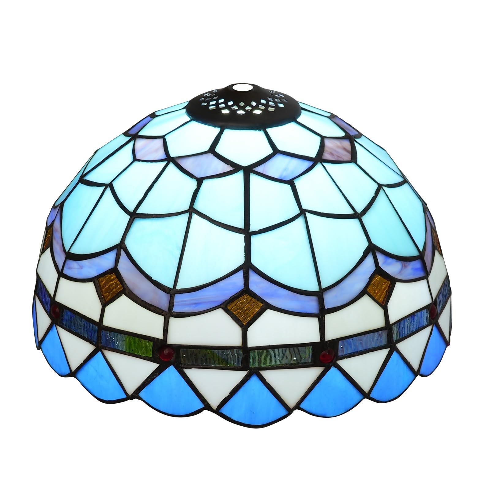 HJRegaFimu Shade Replacement 12" Mediterranean Feathers Stained Glass Lamp Vintage Cover Accessories Fit For Table Pendant Light Floor Lamps