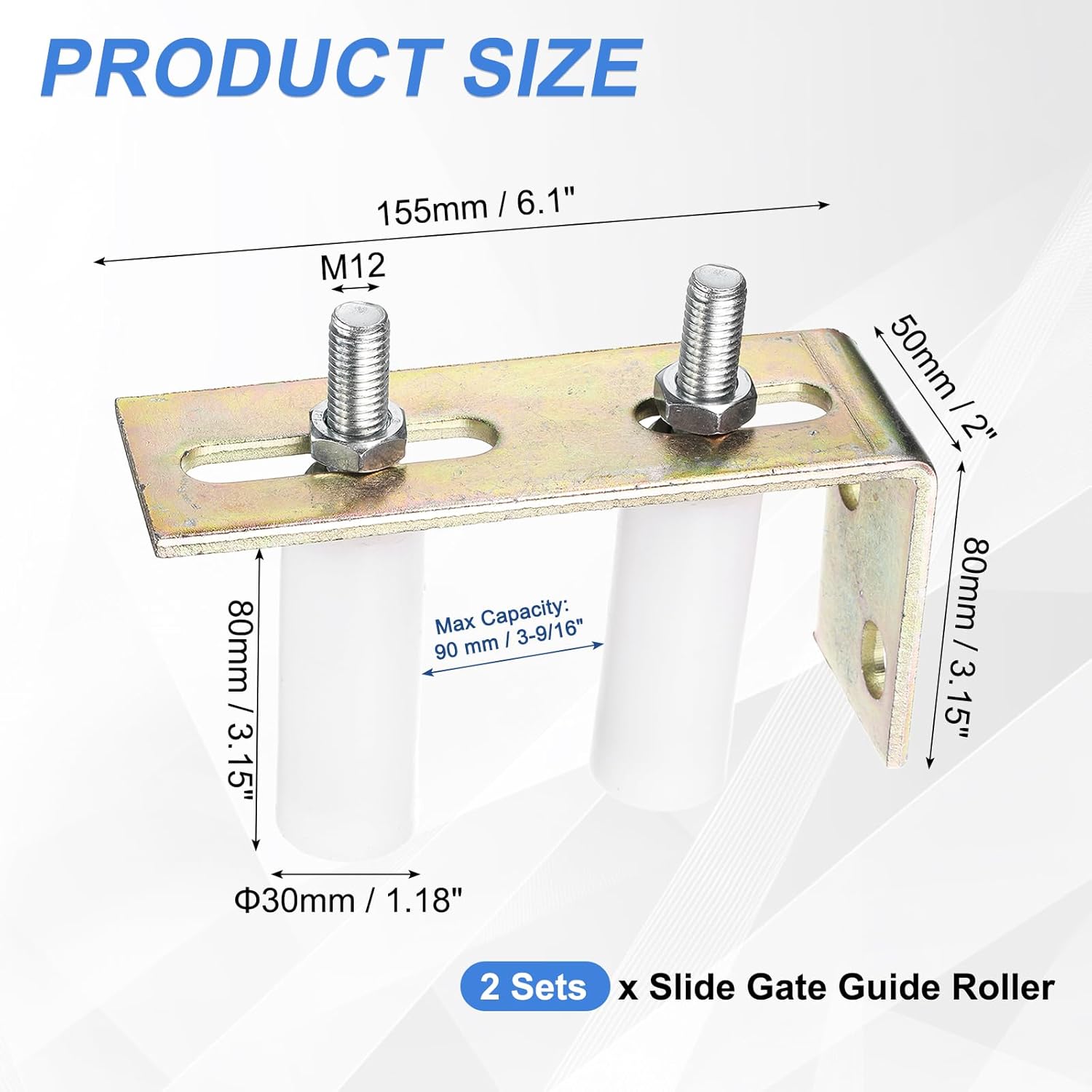 uxcell 2Set Slide Gate Guide Roller, 3" Nylon Rollers Gate Support Assembly with L-Rear Post Bracket, Universal Rolling Gate Guider for Sliding Door, White