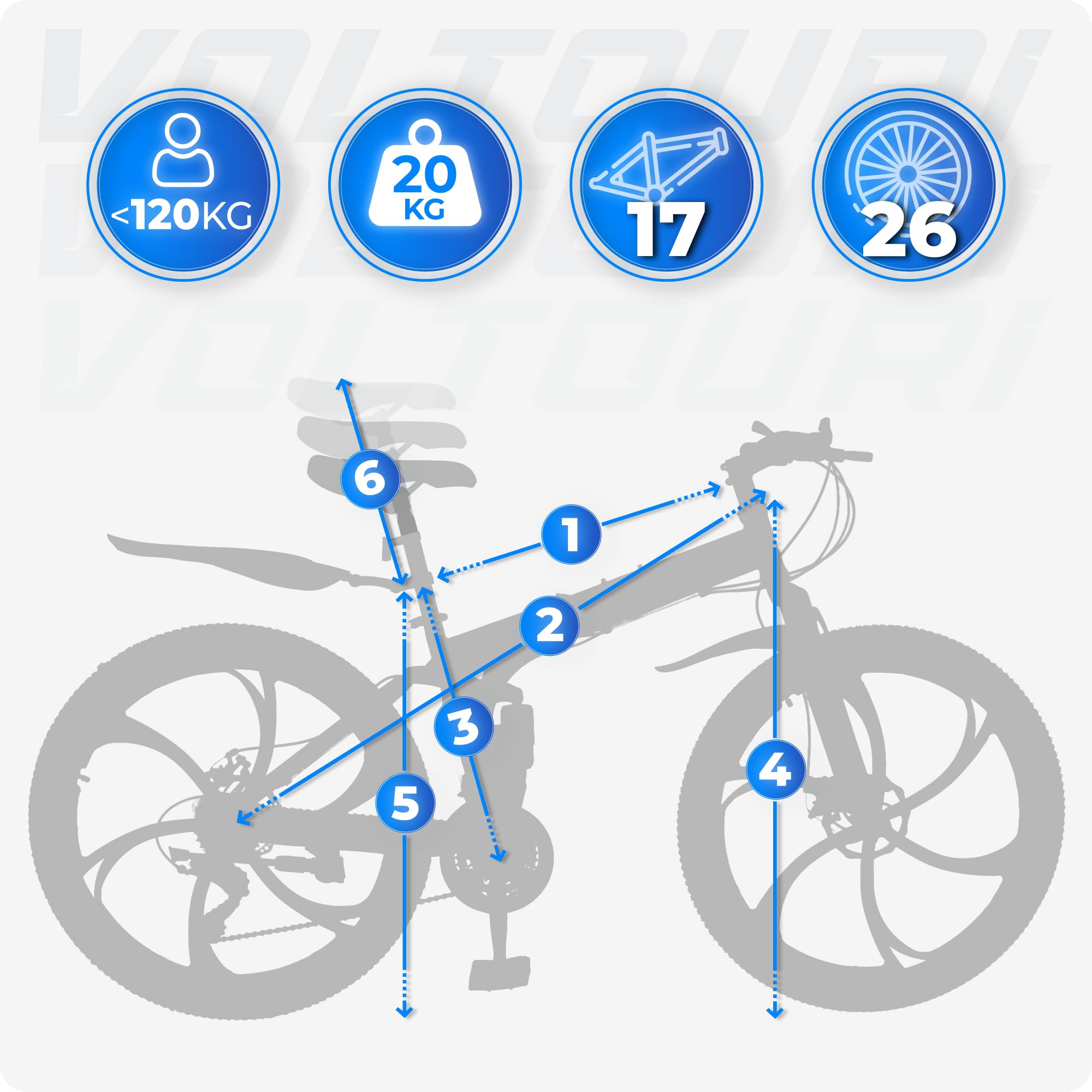 THUNDER Klappbares Mountainbike 26 Zoll, MTB Klapprad mit 21 Gängen, Vollfederung, mechanische Scheibenbremsen, Stahlrahmen, für Erwachsene und Jugendliche
