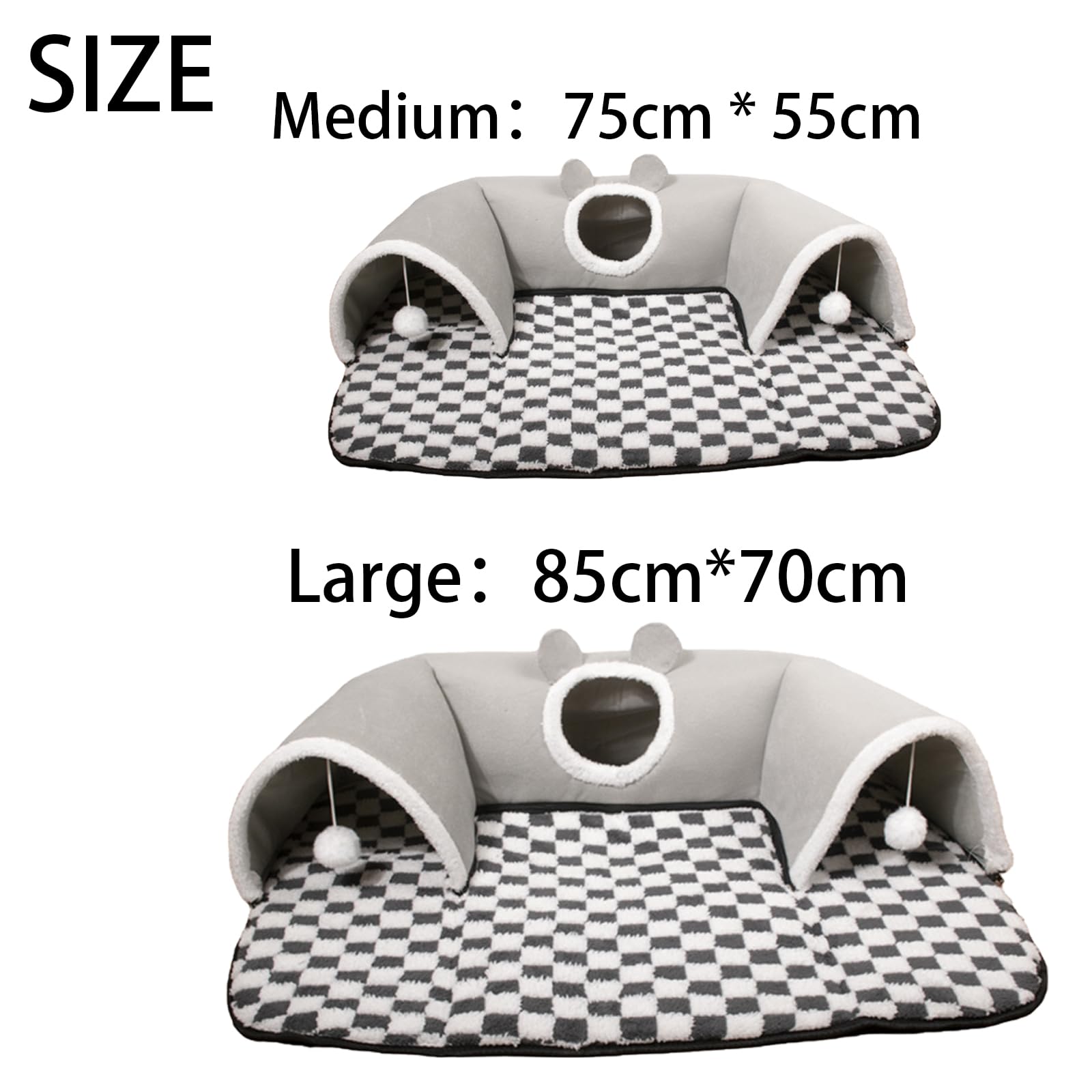 PlüSchiges 2-In-1-Katzentunnel-Bett – Faltbarer,Langer PlüSch-Spieltunnel Mit Abnehmbarem Bett FüR Wohnungskatzen,KäTzchen & Kleintiere (B,Groß: 85 cm × 70 cm)