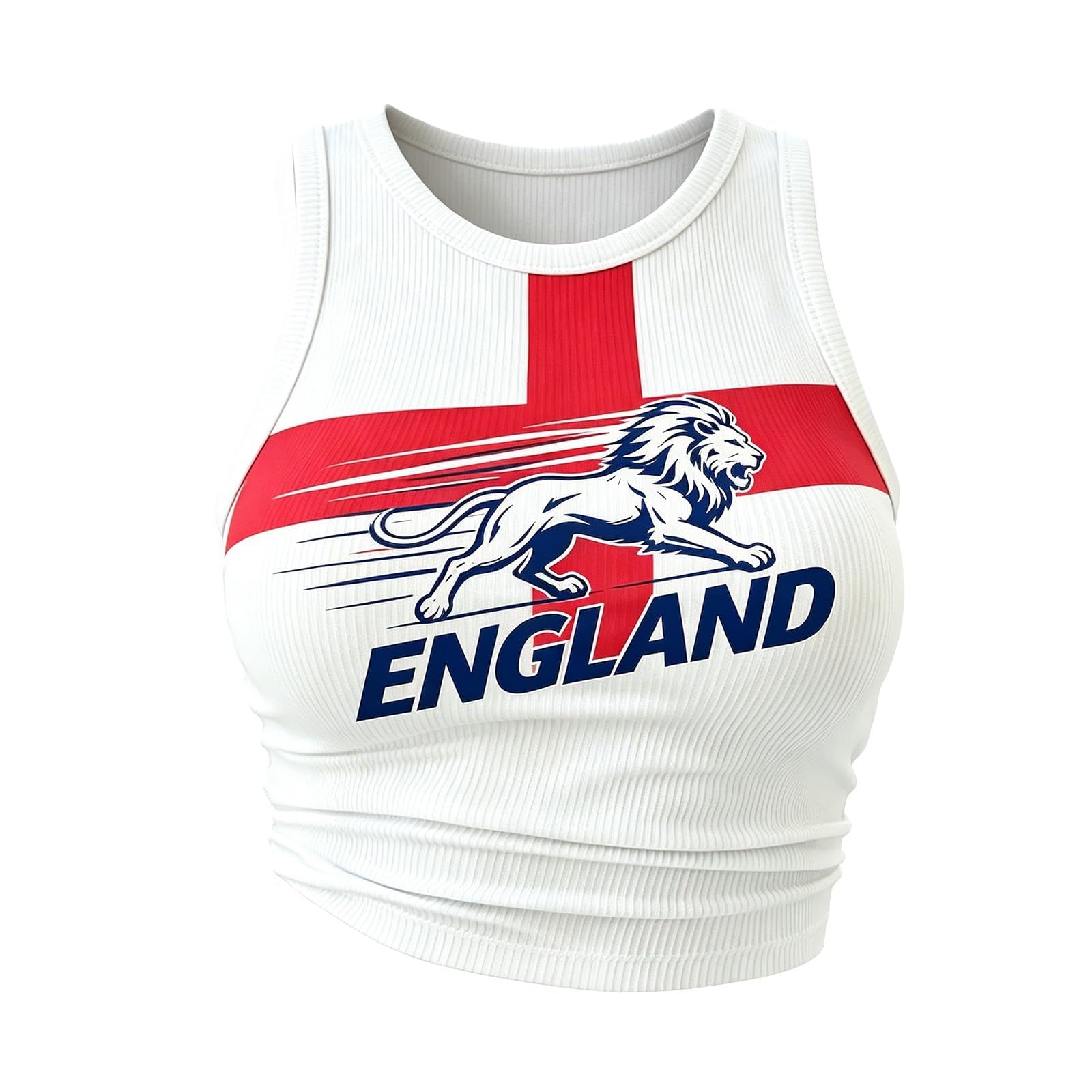 2026 England Football Shirt Ladies Crop Tops for Women Team Pattern Sleeveless Racerback Ribbed Vest Fashion Cami for Daily Wear Match Days Fan Parties Casual Outings S-XXL