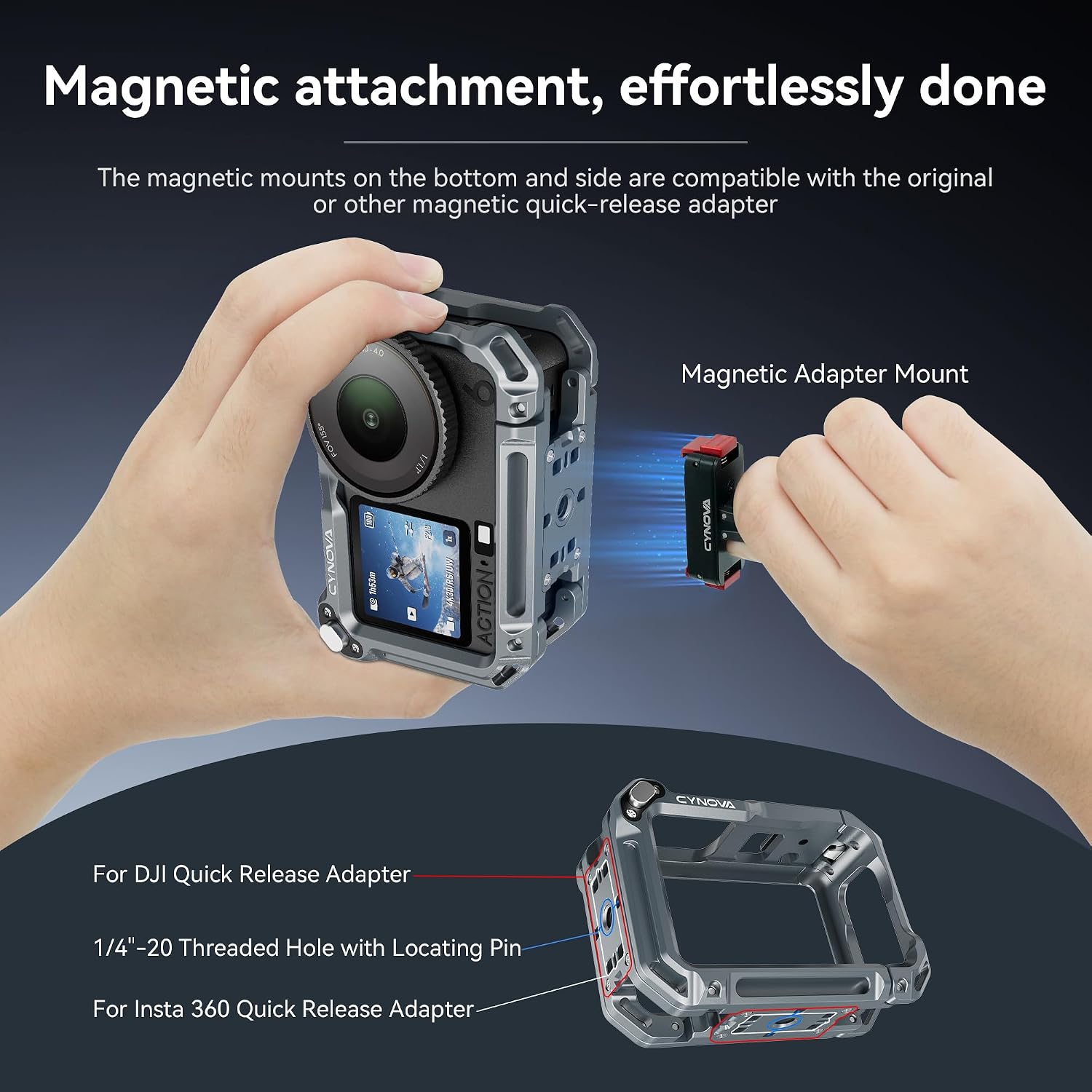 CYNOVA Osmo Action 6 Cage for DJI Osmo Action 6 Accessories, Aluminum Alloy Protective Frame Housing Case with Cold Shoe & 1/4" Mount, Anti-Shock & Anti-Drop Case for Vlogging, Biking ect
