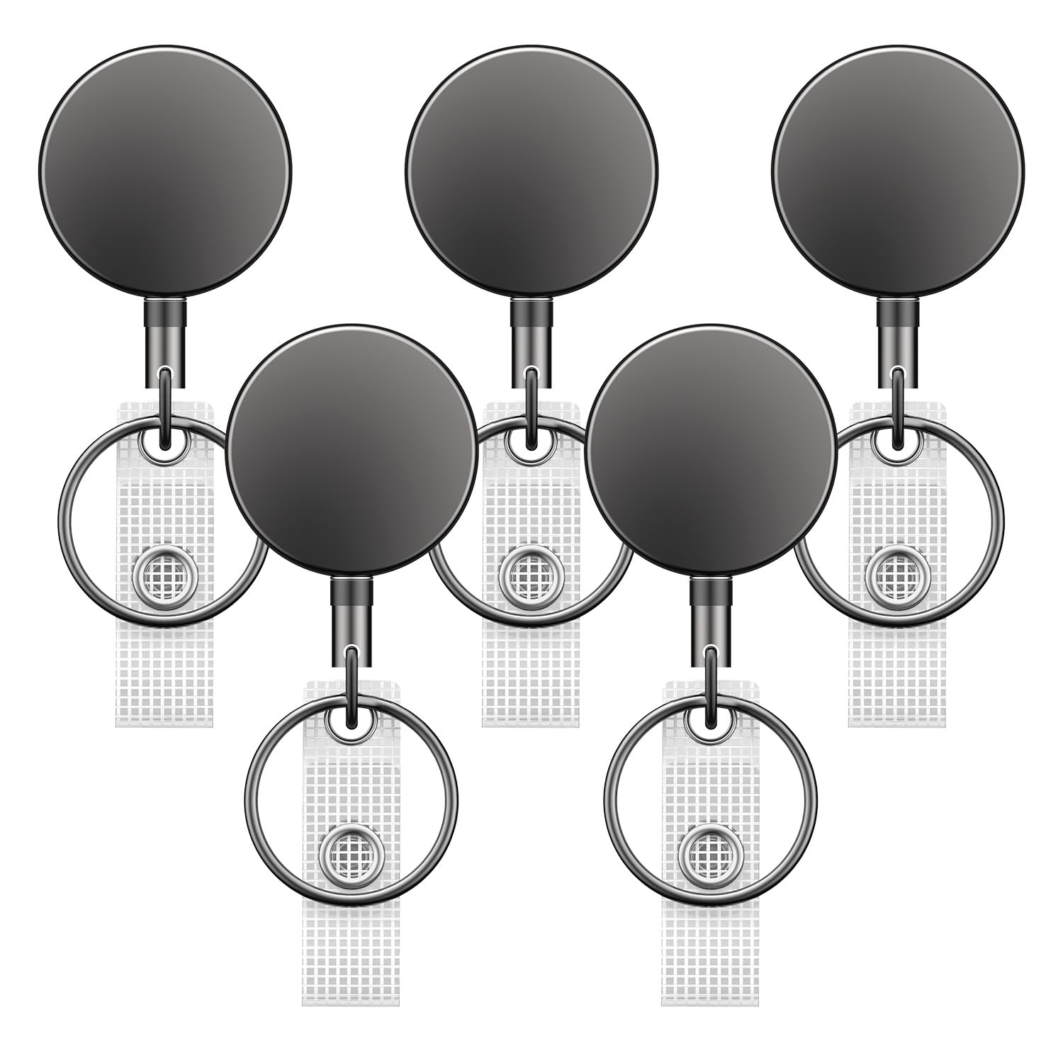 Uniclife 5 Pack Heavy Duty Metal Retractable Badge Reel for Badge Holder Retractable Keychain All Metal Casing with Stainless Steel Spring Coil 60 cm Nylon Rope Belt Clip and Key Ring โ image 1
