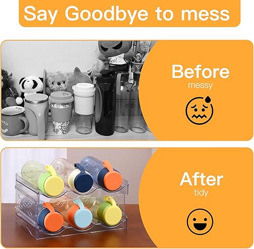 Miniatura 4 de Keerte Organizador de botellas de agua, 2 paquetes apilables de plástico para botellas de agua, soporte de almacenamiento para botellas de agua,