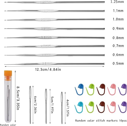 Miniatura 9 de Juego de 48 ganchos de ganchillo, kit de inicio de ganchillo con 21 agujas de ganchillo, 6 agujas romas de ojo grande y 20 marcadores de puntada,