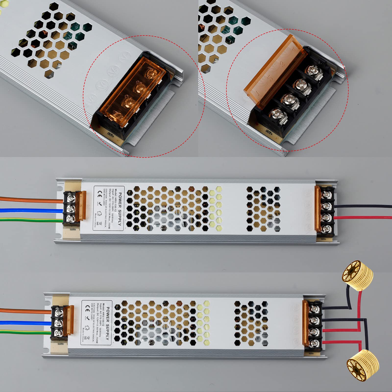 REYLAX LED Driver 12V Transformer for Lights, 150W 12.5A 170260V to