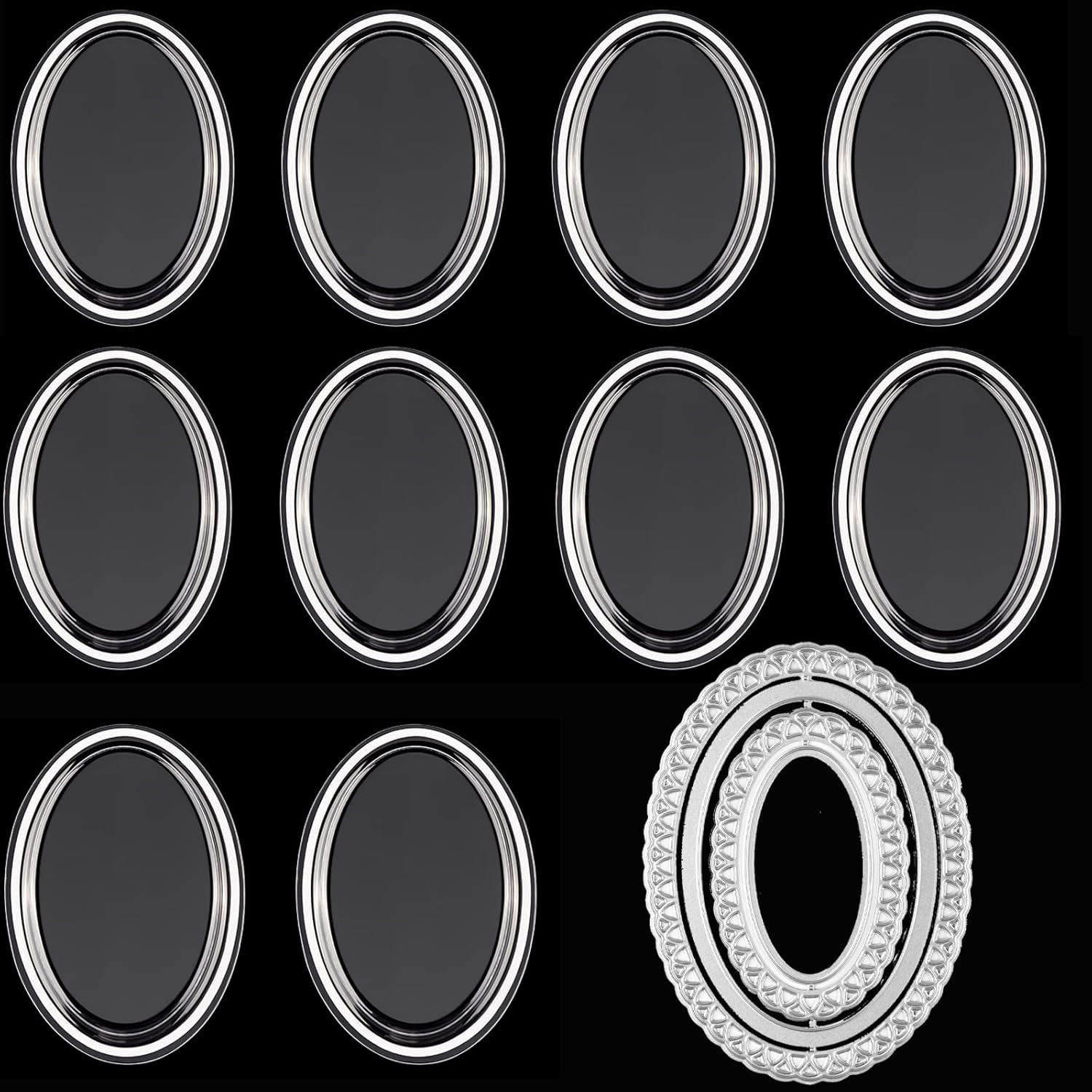 14 Stück/Set 10 Stück 3D-dimensionale Shaker-Kuppeln mit 17 Stück/Set Ellipse Metallschablonen für transparenter Kunststoff, dimensionale Kuppeln für Shaker, Kartenherstellung, handgefertigtes Basteln