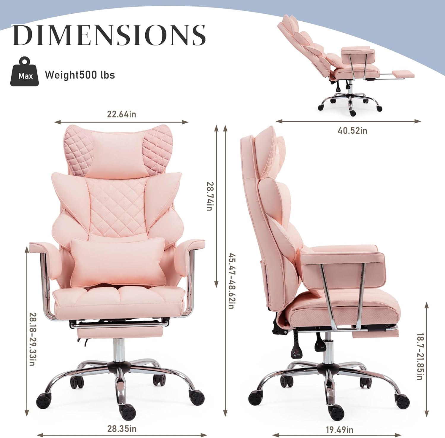 DYHOME 500 Lbs Kneading Massage Office Chair with Foot Rest, Ergonomic Reclining Home Computer Chair, High Back Thick Cushion Big & Tall Office Chair, Comfy Leather Heavy Duty Executive Chair, Pink