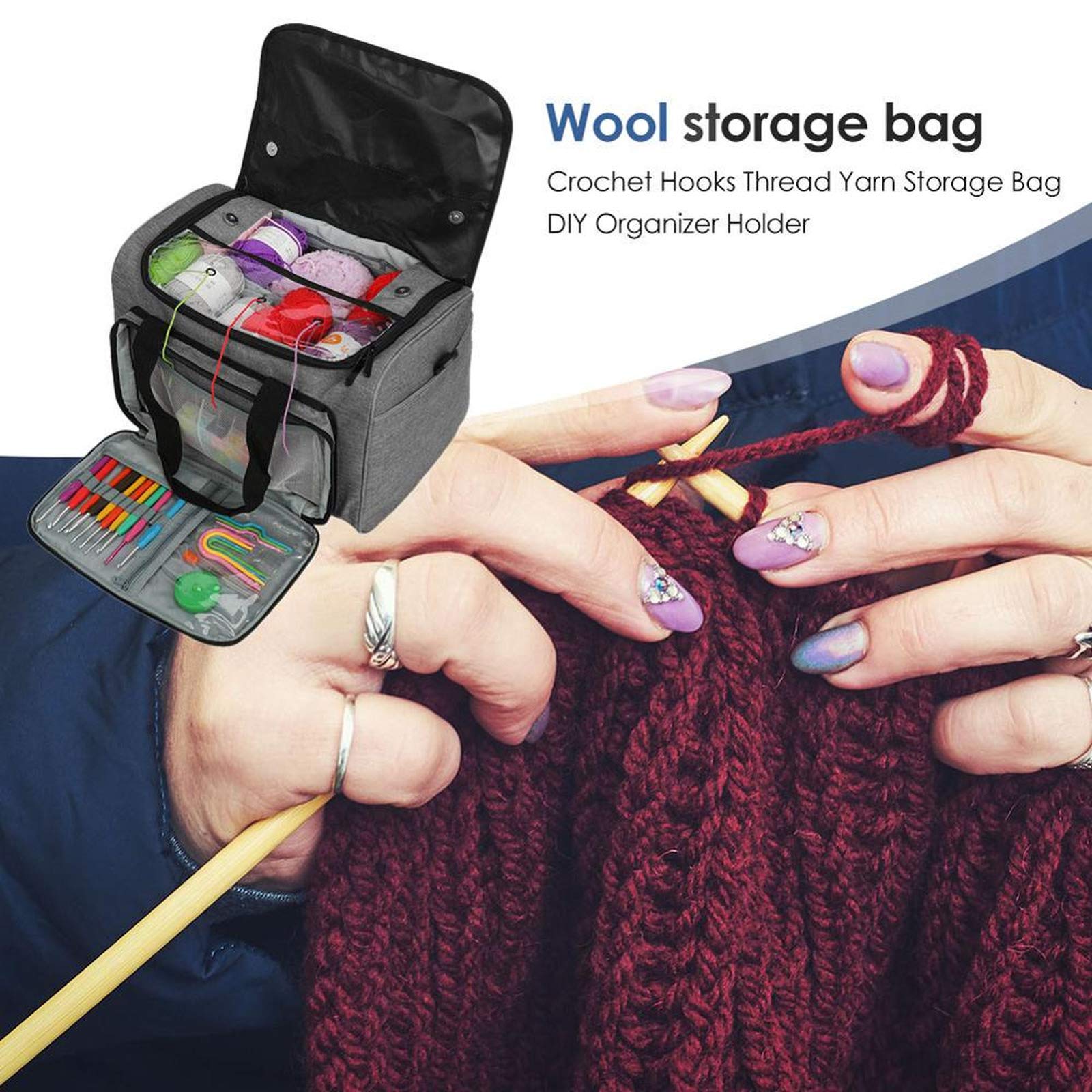 Bolsa de almacenamiento para tejer, portátil, para mujer, de lana, ganchillo, ganchillo, para hilo de hilo, organizador de costura, bolsa de punto (morado)