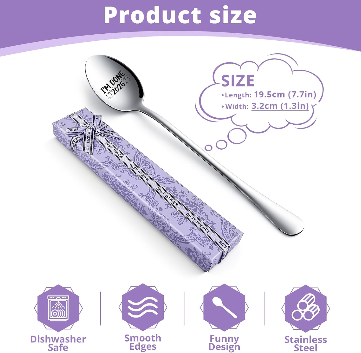 I'm Done 2026 Stainless Steel Coffee Spoon, Retirement Spoon Gifts for Women Men Friends Coworker Leader, Colleague Boss, Birthday Christmas Graduation Ceremony Gift image 2