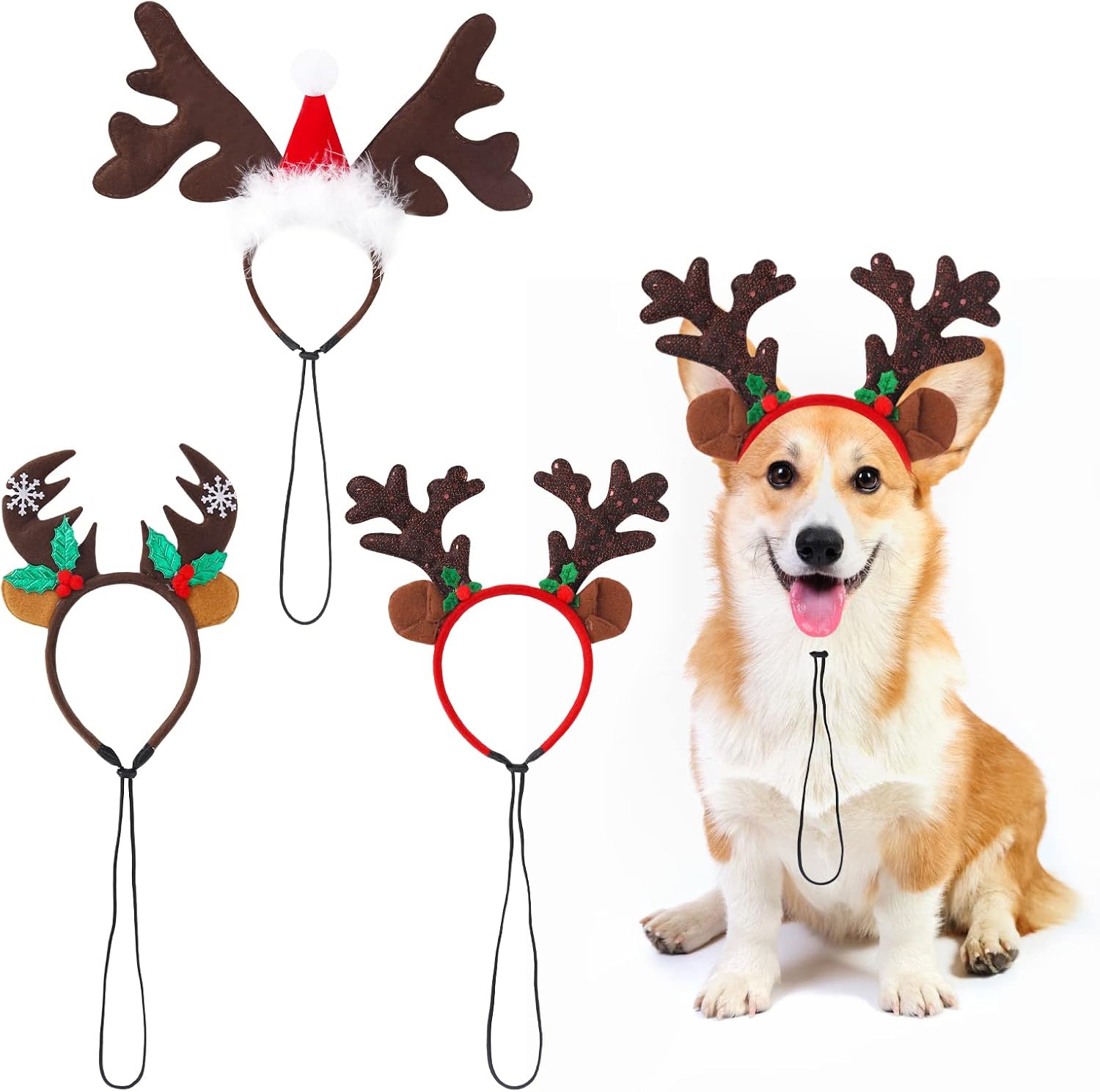 Gukasxi 3 Pieces Christmas Pet Headband Set Dog Headbands Christmas Elk Reindeer Antler Headband Christmas Hair Accessory Party Costume Accessories 2
