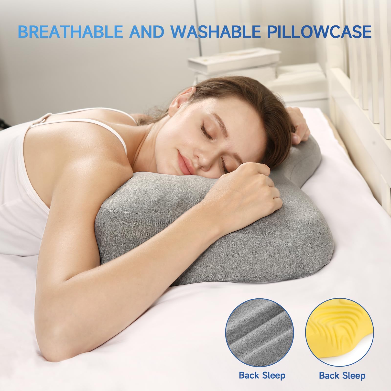 jiaao Almohada Cervical de Espuma Viscoelastica, Almohada Cervicales y Cuello, Almohada Ortopedica para Soporte de Cuello, Almohadas Ergonómico para Dormir de Lado y Boca Arriba, Gris Claro