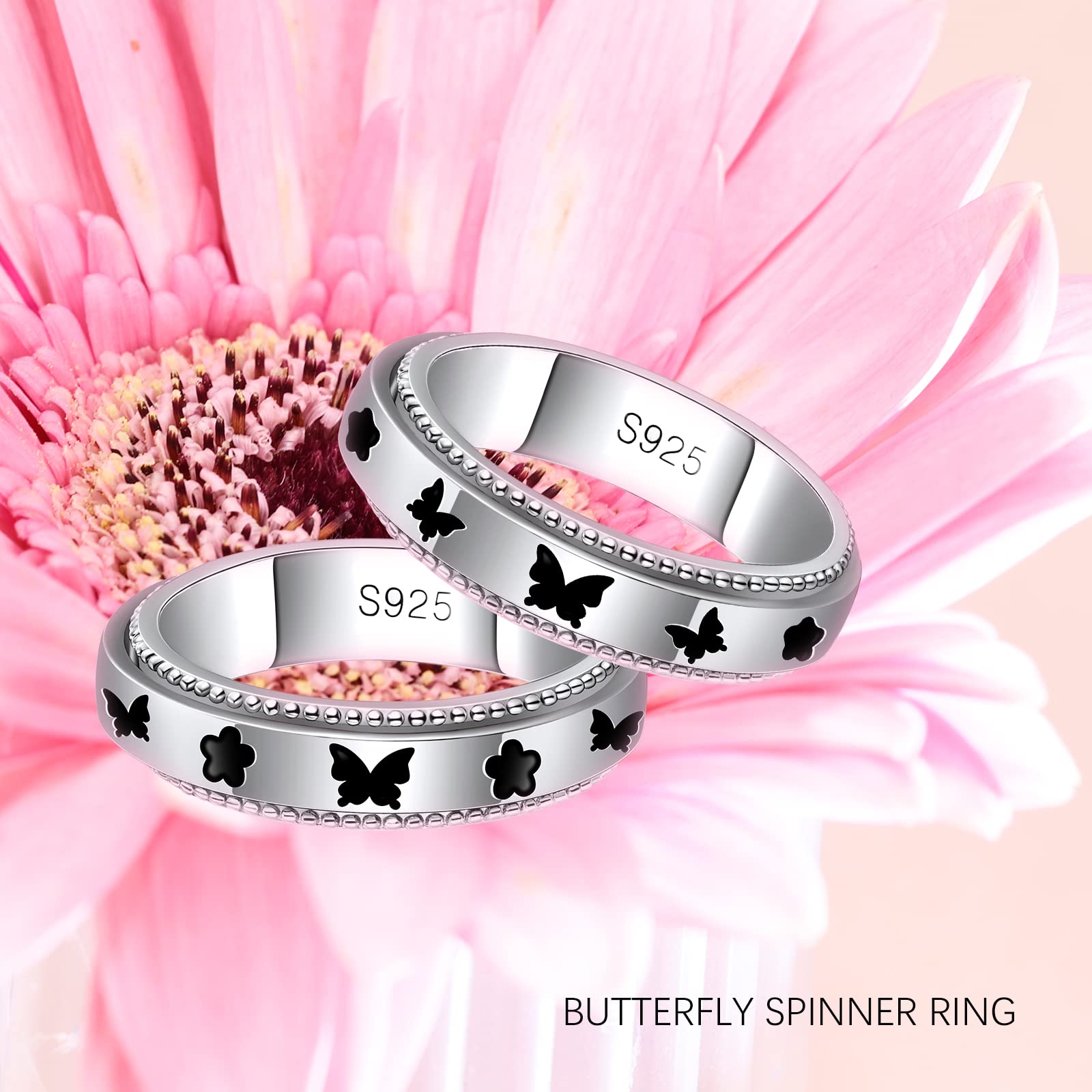 Anillo giratorio de plata de ley para aliviar la ansiedad, plata S925, sin níquel, talla 7 u 8, unisex, sin piedras preciosas