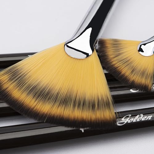 Miniatura 7 de Golden Maple Pinceles de abanico, 3 piezas de pelo de nailon suave antidesprendimiento, abedul de madera de mango largo artista pincel de pintura