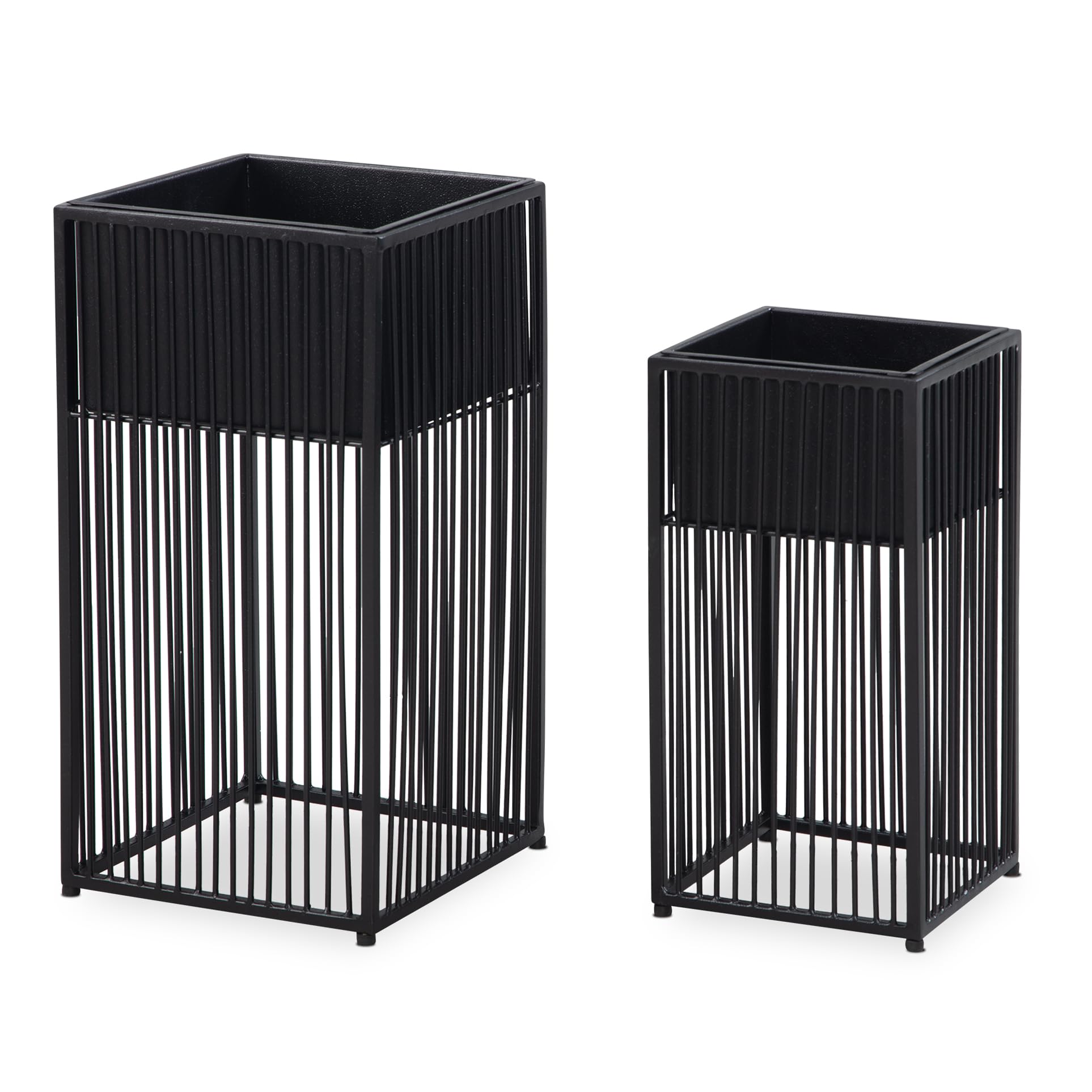 FineBuy Blumentopf 2er Set Metall Schwarz mit Gestell, Quadratisch