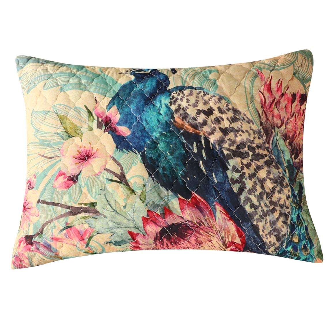 Barefoot BungalowBarefoot Bungalow Eden Peacock Pillow Sham, King 20x36-inch, Ecru