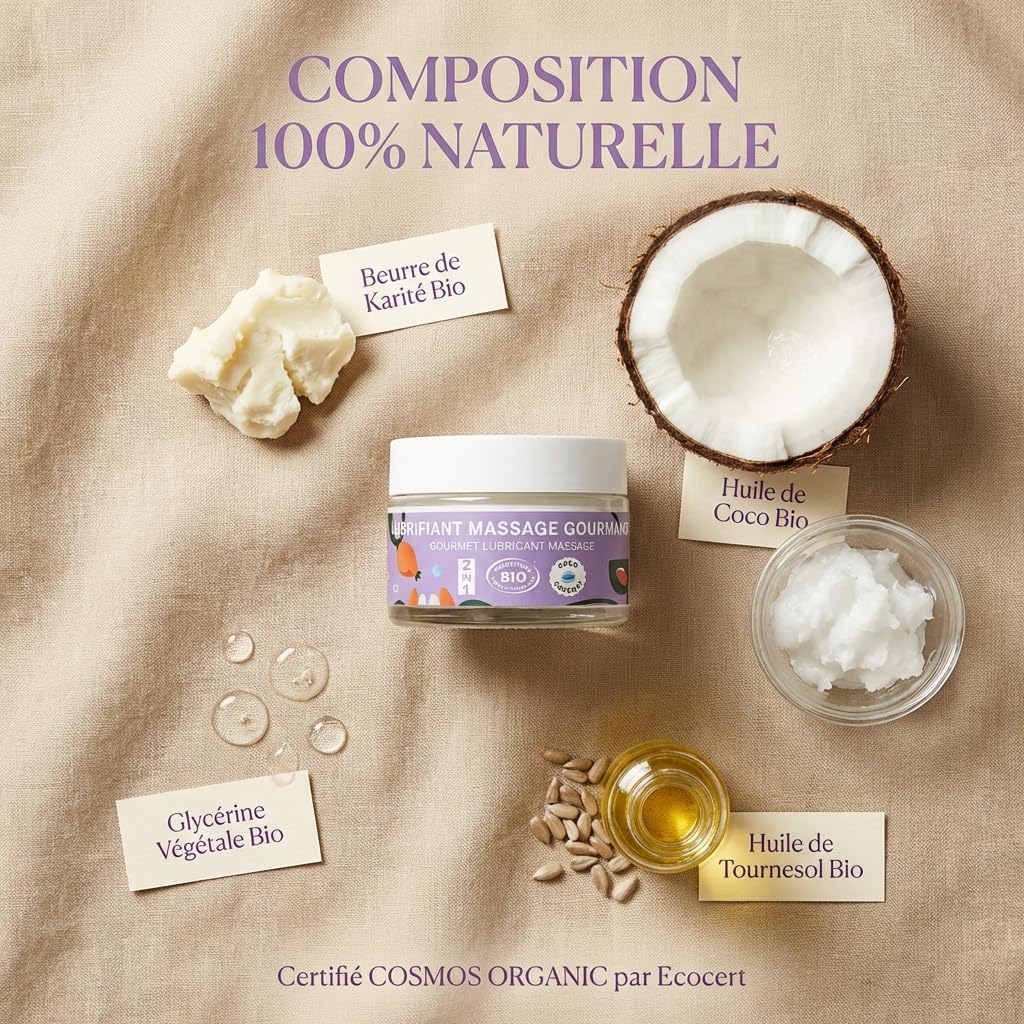 Goliate Huile de Massage Comestible et Lubrifiant Intime 2en1 Bio 50ml — Le Couple Gourmand, Certifié COSMOS ORGANIC par Ecocert, Végan, Fabriqué en France