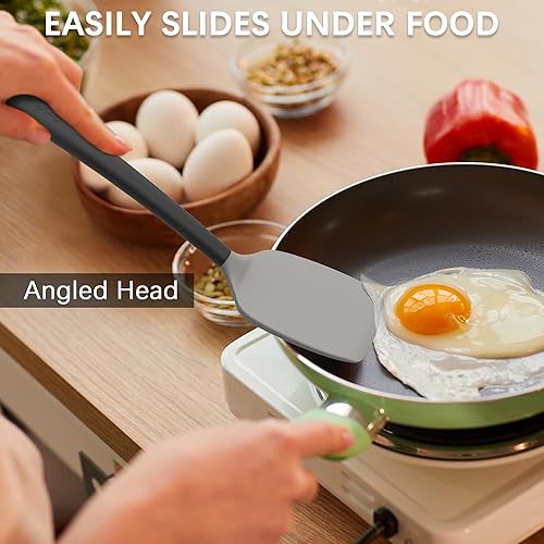 Miniatura 4 de Coukre Juego de 2 espátulas de silicona, resistentes a altas temperaturas, libres de BPA, espátulas de cocina, volteadoras sólidas y ranuradas