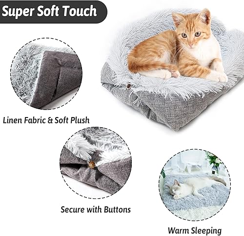 Miniatura 3 de Fhiny Tapete de cama autocalentable para gatos de interior, 2 en 1, lavable a máquina, suave felpa para otoño e invierno, térmica, para mascotas,