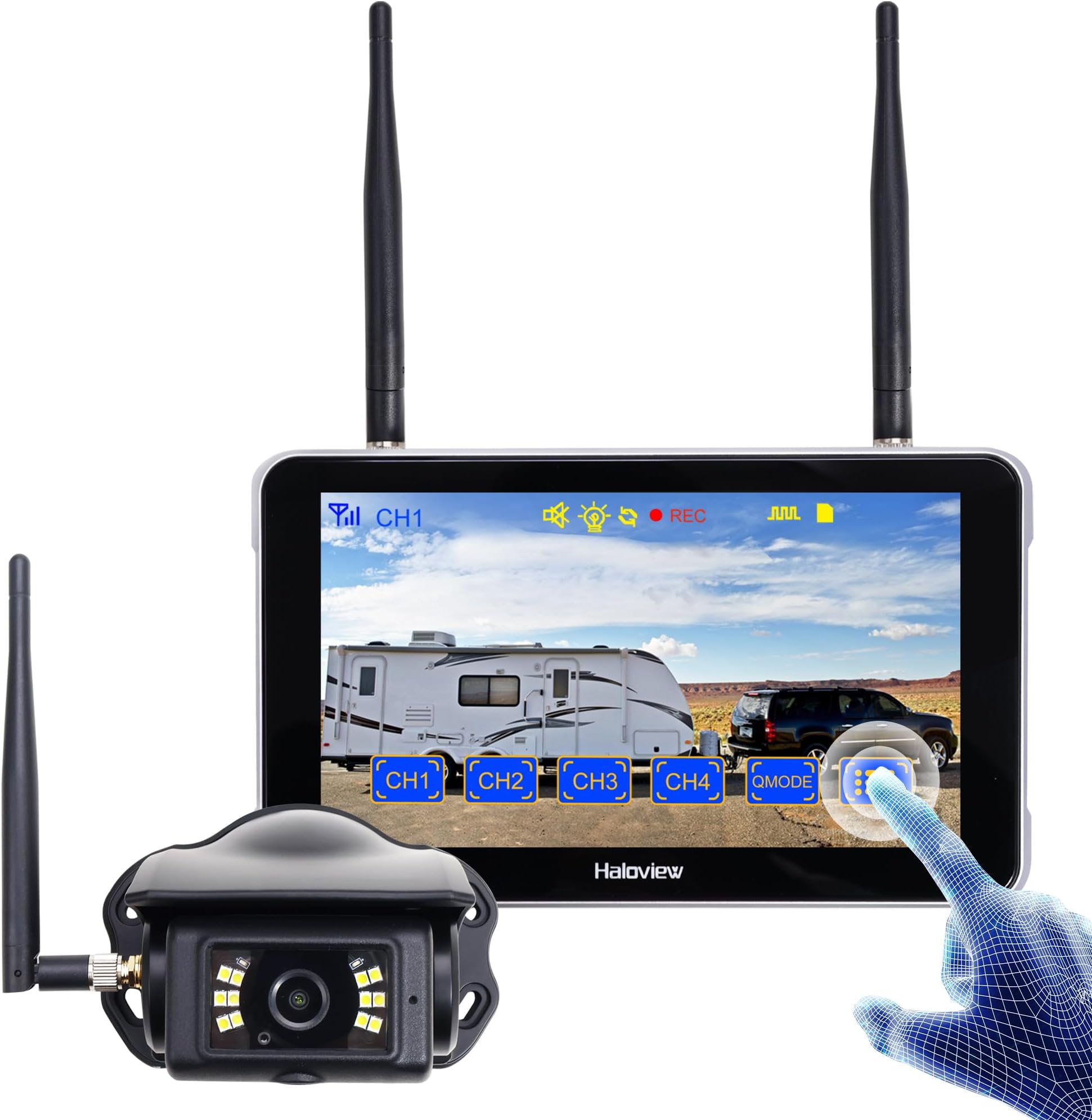 - Haloview BT7 Touch RV Backup Camera Wireless 2.4G Digita FHD 1080P DVR Rearview Full-Color Night Vision Cam and 7" Touch Screen Monitor System for RV,Truck,Trailer,Truck,Camper,Van,Pickup