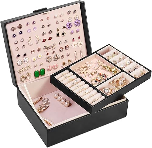 Organizador de joyas para mujer organizador de aretes cajas de almacenamiento de joyas multicapa regalo ideal de piel sintética aretes joyero