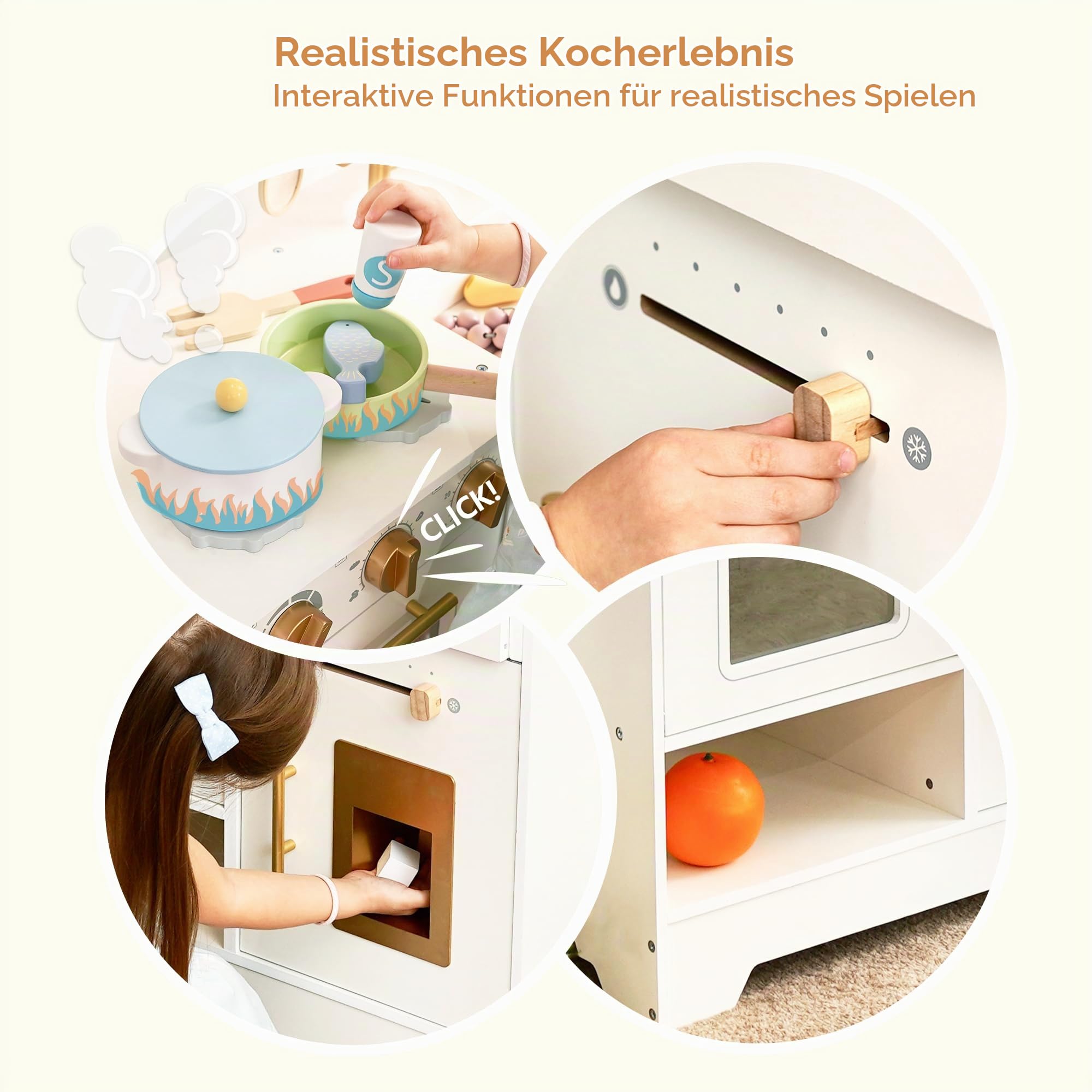 Holz Spielküche Kinder mit Eiswürfelspender,Wasserhahn Kinderküche Zubehör