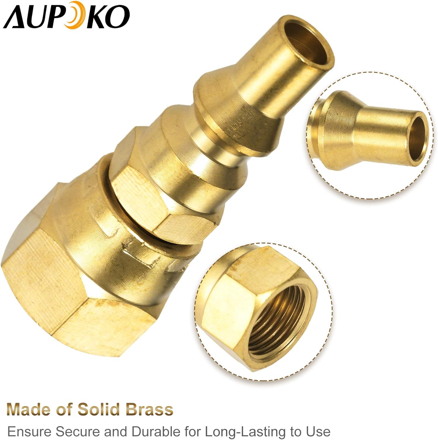 Aupoko 1/4'' LP Quick Connect Fitting, Propane Quick Connect Adapter Fitting, Low Pressure RV Propane Propane Hose Quick Disconnect, 1/4" Quick Connect Plug x 3/8" Female Flare for Grill, Heater