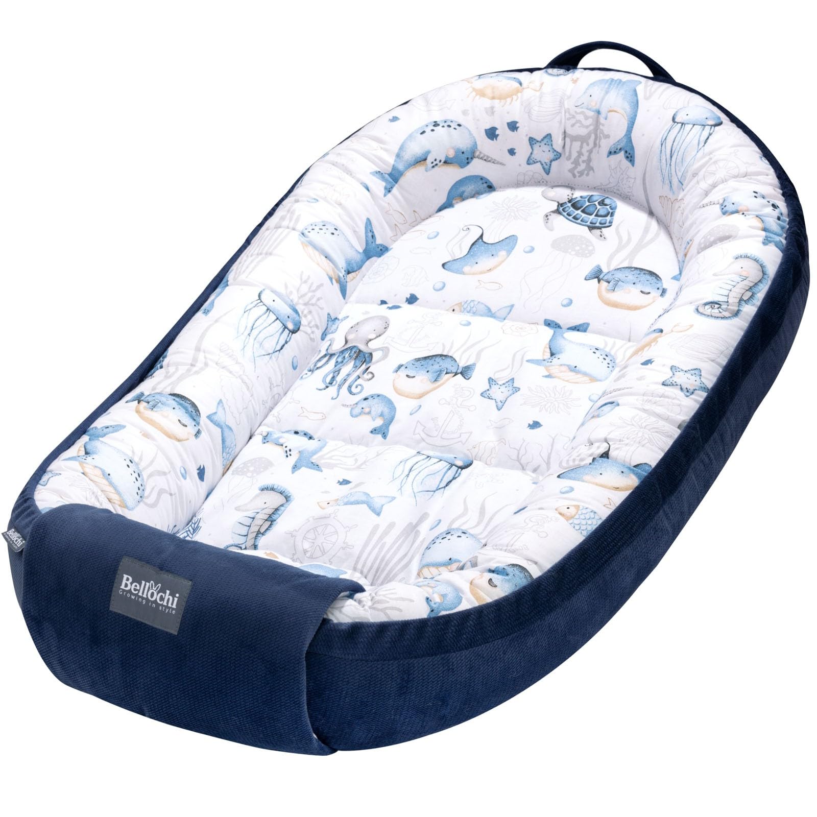 Bellochi Nid d'ange pour nouveau-né | Chaise longue | 100% coton | 90 x 60 x 12 cm – avec bords de protection | 0-9 mois | Verne