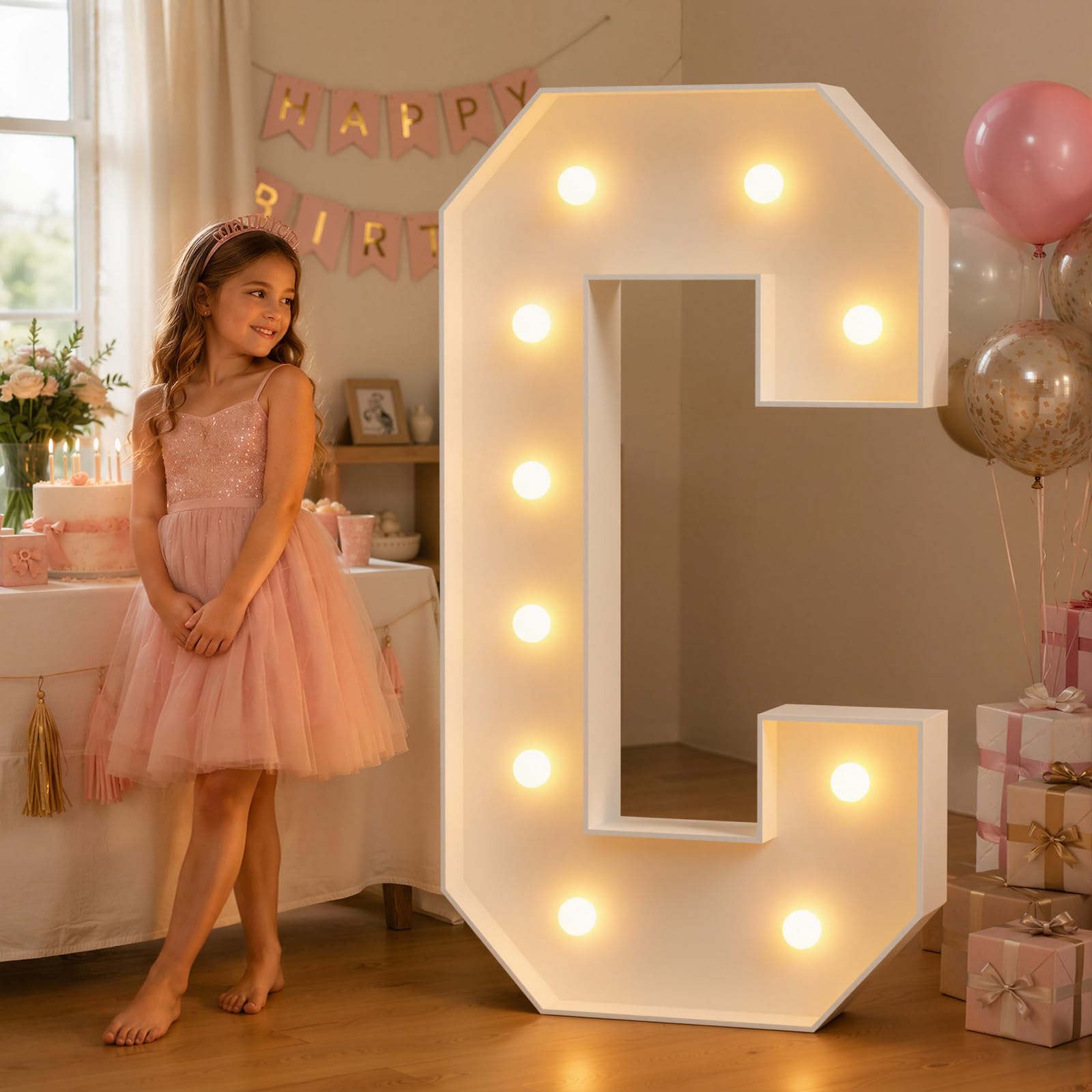 JoyMuse 4FT Marquee Light Up Letters for Marry Me Proposal Decorations Big 4FT Letters with Lights for Baby Shower Party Decor, Letter C