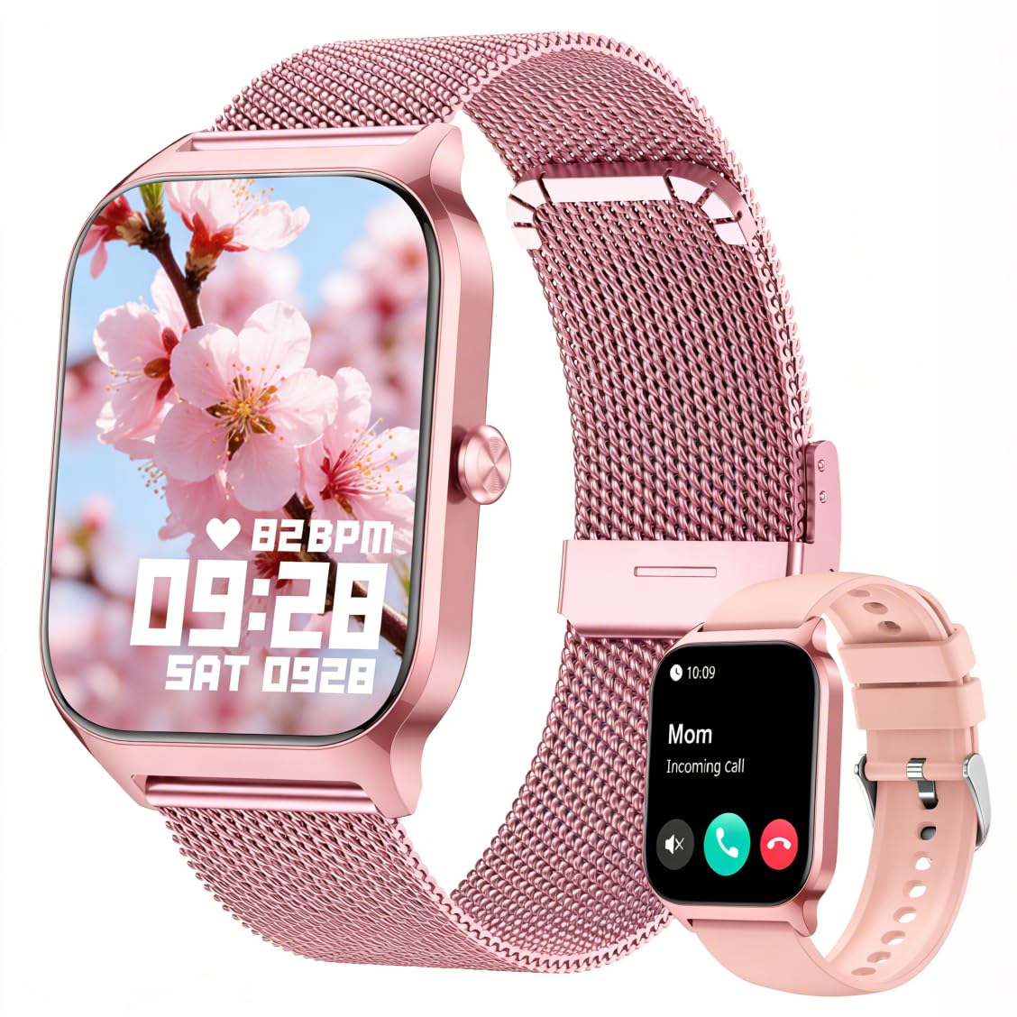 Popglory Smartwatch Uomo Donna, 1.85" Orologio Chiamate, Assistente AI, 100+ modalità Sportive Fitness Watch, Frequenza Cardiaca/SpO2/Pressione Sanguigna/Sonno/Stress, Regalo Android iOS (2 Cinturini)