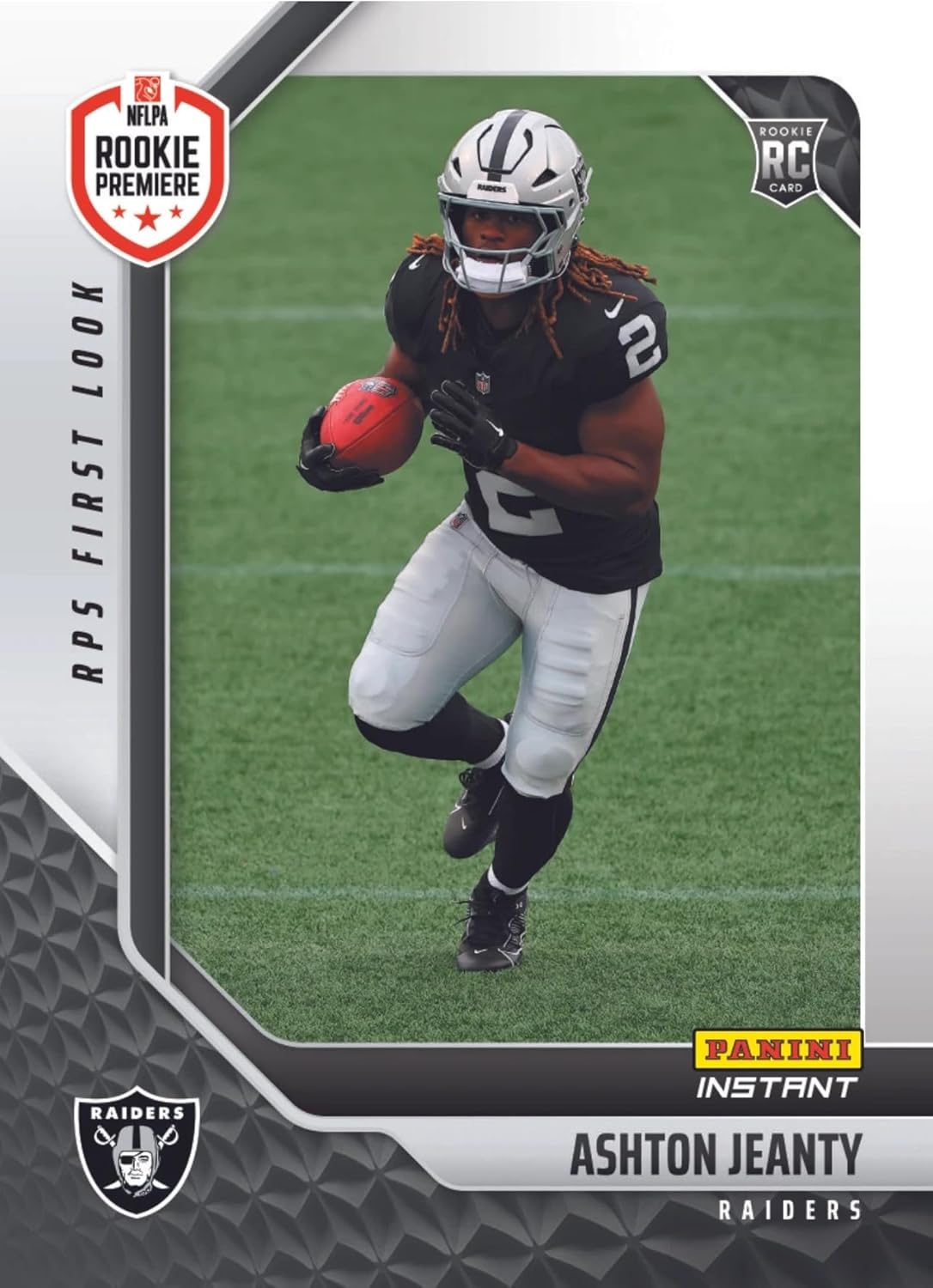 2025 Panini Instant Ashton Jeanty RC #RPSFL-2- First Look-Raiders Rookie Football Trading Card- Las Vegas - Each Card Stamped 1 of 3243 on back. Shipped in Protective Screwdown Holder!