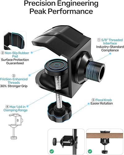 Miniatura 5 de Soporte de micrófono de cuello de cisne de 19 pulgadas, brazo de micrófono ajustable de 360 con 2 soportes de micrófono y abrazadera de soporte de
