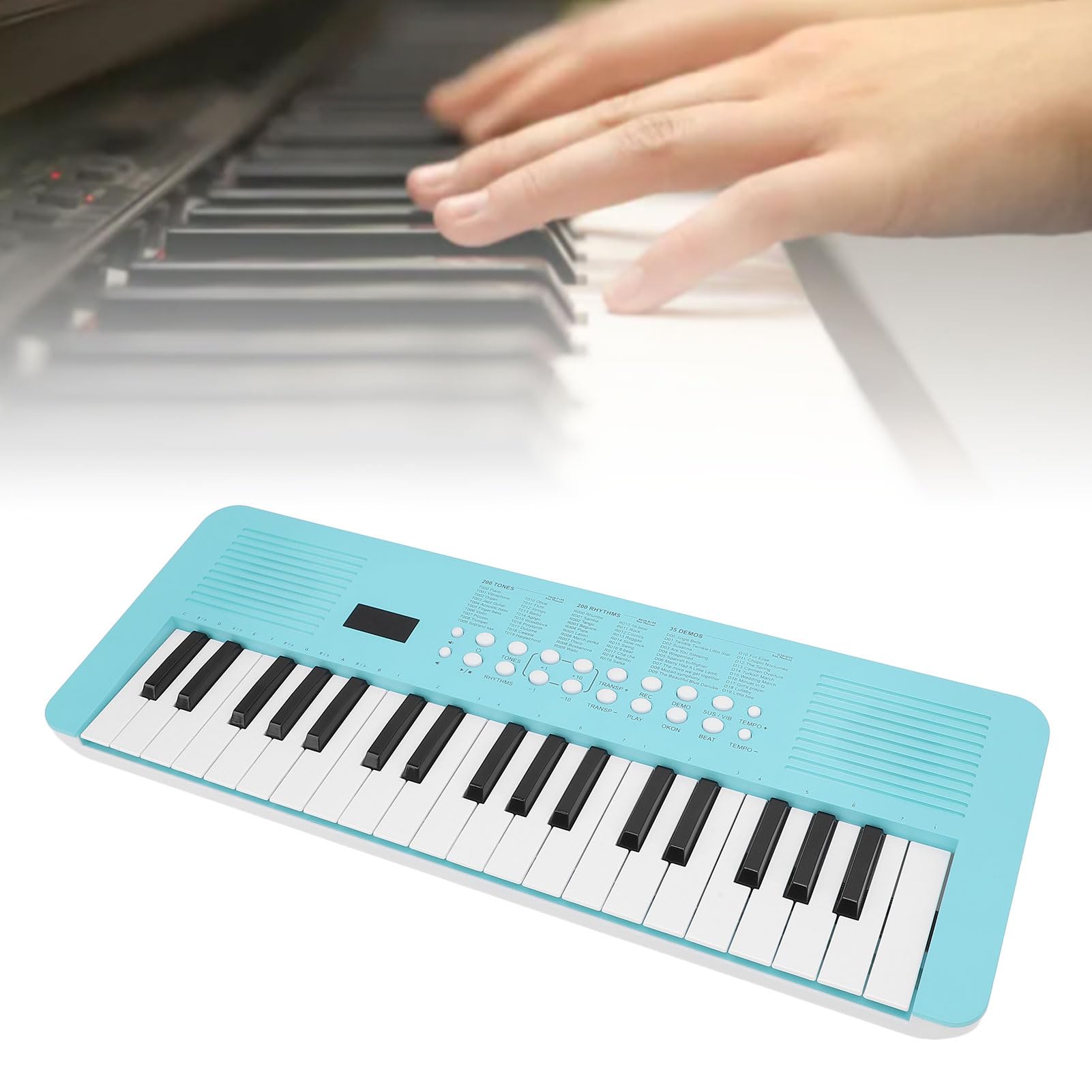 Tastiera Elettronica a 37 Tasti 200 Toni Ritmi 35 Demo Strumento a Tastiera per Pianoforte Digitale Multifunzionale con Microfono per Principianti e Musicisti Esperti (BLUE)
