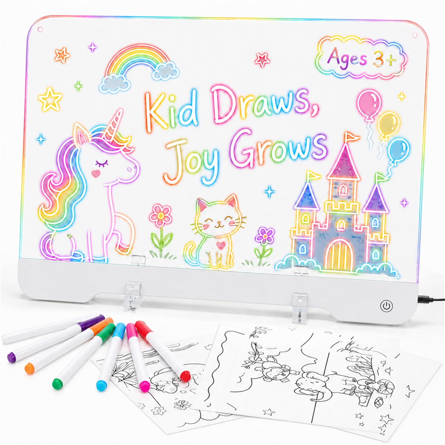 WELLOKB LED Drawing Board for Kids, 13.8''×10'' Acrylic Dry Erase Board