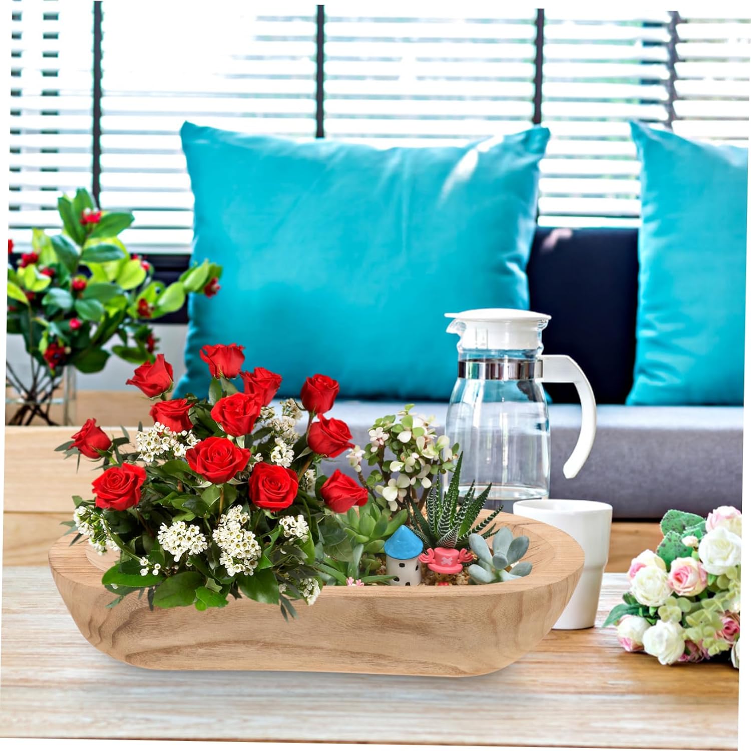 PRETYZOOM Large Wooden Dough Bowl for Decor Hand Carved Rustic Centerpiece Bowl 100% Paulownia Wood for Kitchen and Dining Table Decoration for Candle Display and Farmhouse Style