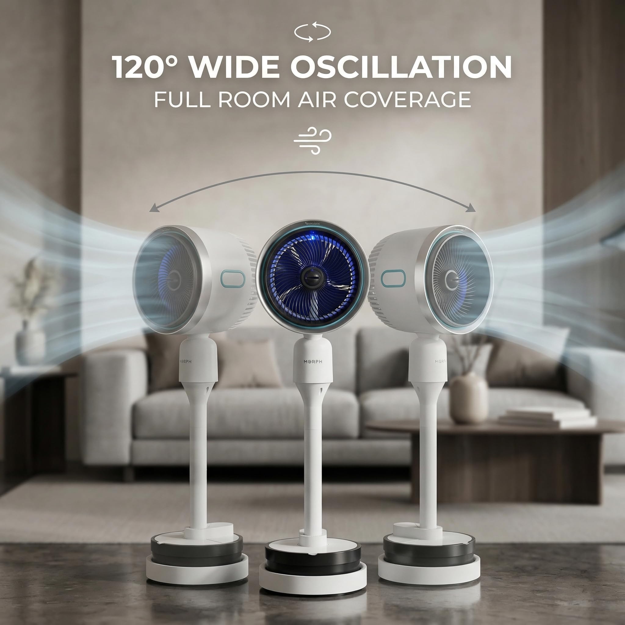 MORPH 707 Smart Fan with Cooling, Heating & Mist (Humidifier) | 120° Airflow, Remote Control, 3 Speed Modes, LED Display, Tower Fan for Home & Office (White) 2