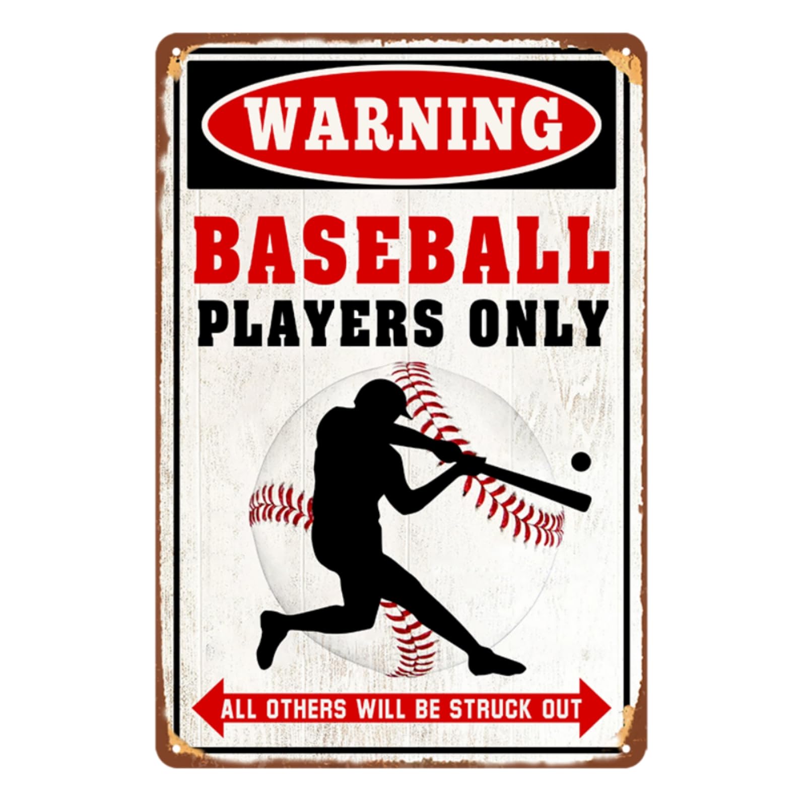 SMAZDFXX Baseball Metal Tin Sign - Warning Players Only Others Struck - Boys Room Decor Party Decoration - 5.5x8 inch